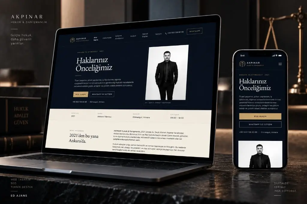 Akpınar Hukuk & Danışmanlık web sitesi — masaüstü ve mobil görünüm